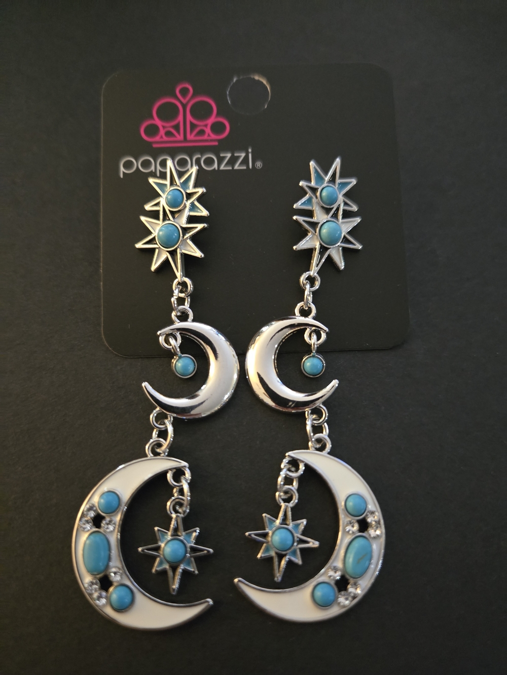 paparazzi Silver Moon & Turquoise Star Dangle Earrings - Blue